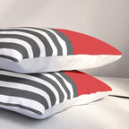 Half Striped Gray - Solid Red Pillow Sham Gallery Image 3