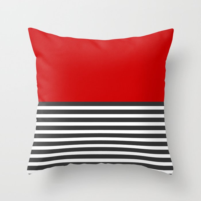 Half Striped Gray - Solid Red Throw Pillow Gallery Image 6