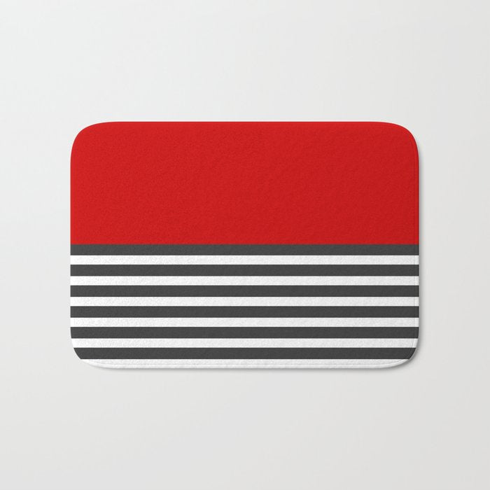 Half Striped Gray - Solid Red Bath Mat Gallery Image 1
