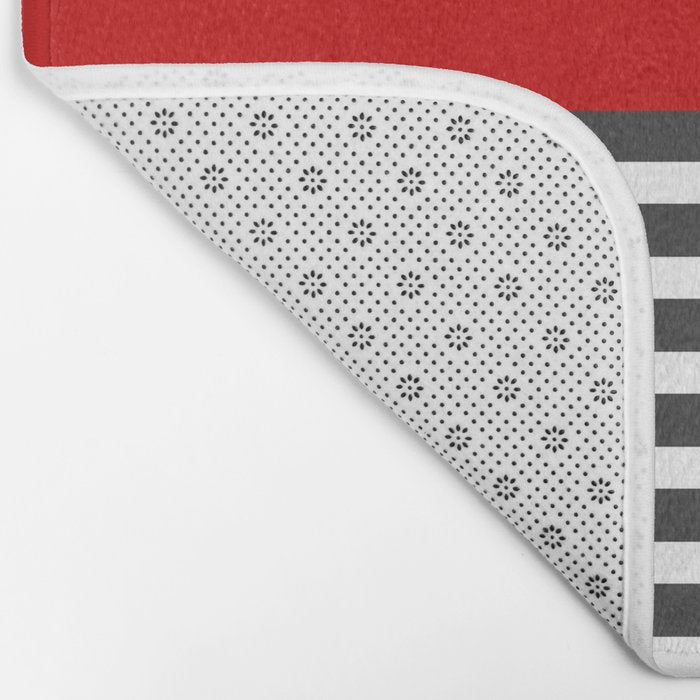 Half Striped Gray - Solid Red Bath Mat Gallery Image 2