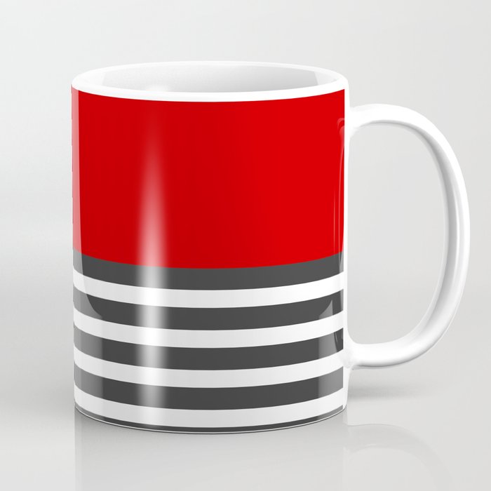 Half Striped Gray - Solid Red Coffee Mug Gallery Image 1