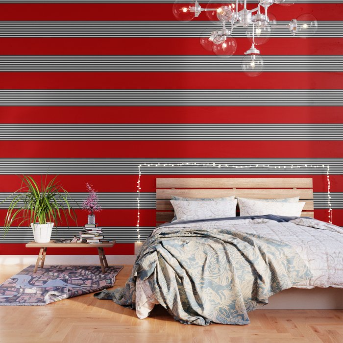 Half Striped Gray - Solid Red Wallpaper Gallery Image 3