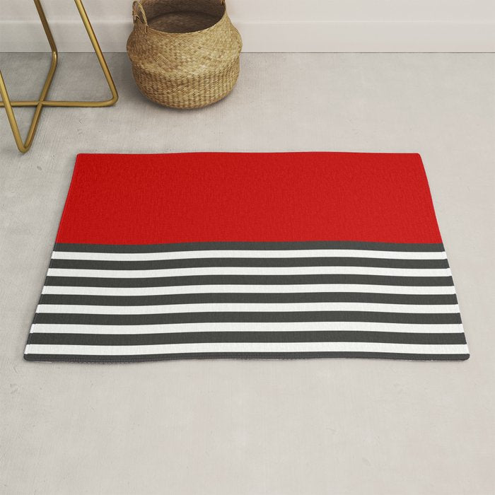 Half Striped Gray - Solid Red Rug Gallery Image 1