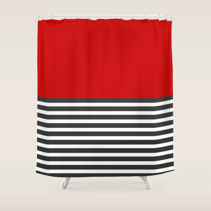 Half Striped Gray - Solid Red Shower Curtain Gallery Image 1
