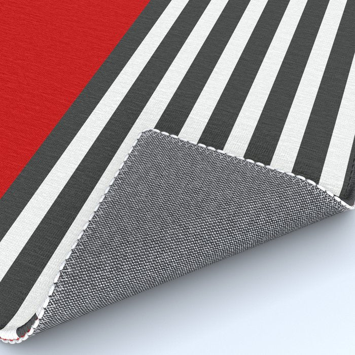 Half Striped Gray - Solid Red Rug Gallery Image 4