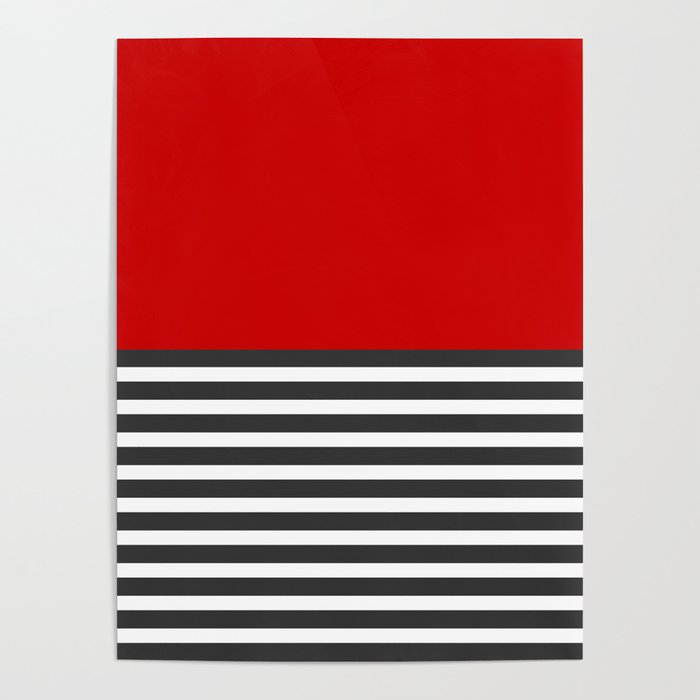 Half Striped Gray - Solid Red Poster Gallery Image 4