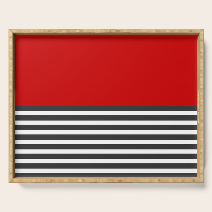 Half Striped Gray - Solid Red Serving Tray Gallery Image 1
