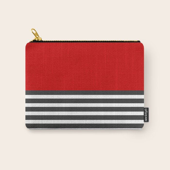 Half Striped Gray - Solid Red Carry All Pouch Gallery Image 1
