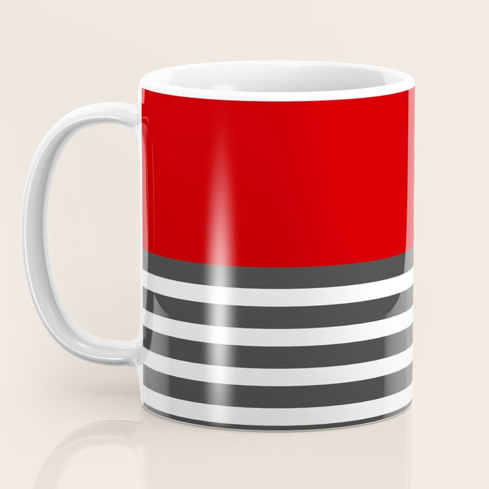 Half Striped Gray - Solid Red Coffee Mug Gallery Image 3