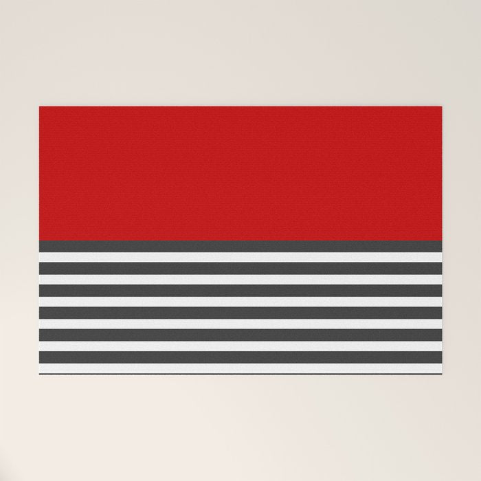 Half Striped Gray - Solid Red Welcome Mat Gallery Image 1