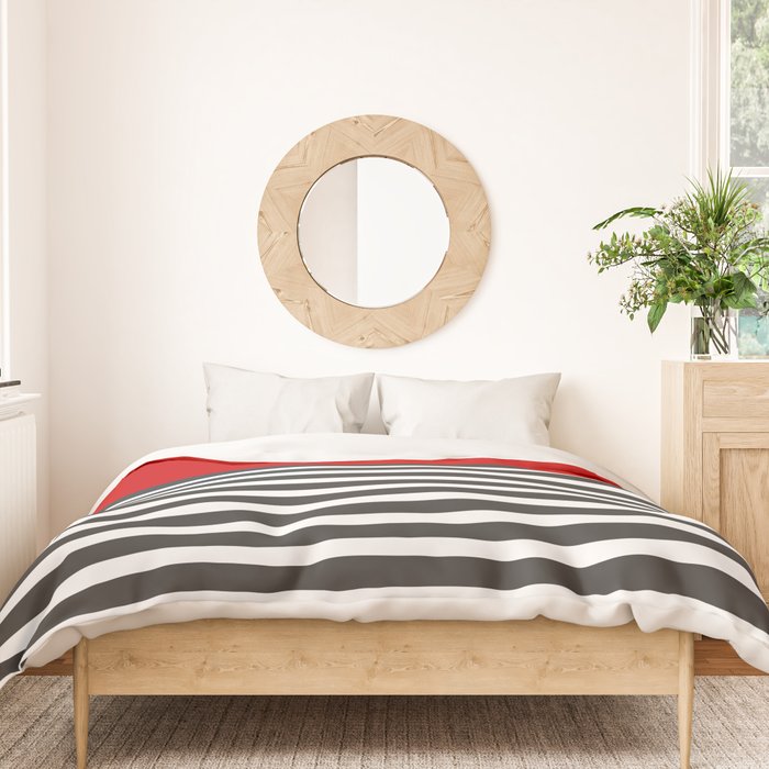 Half Striped Gray - Solid Red Duvet Cover Gallery Image 3