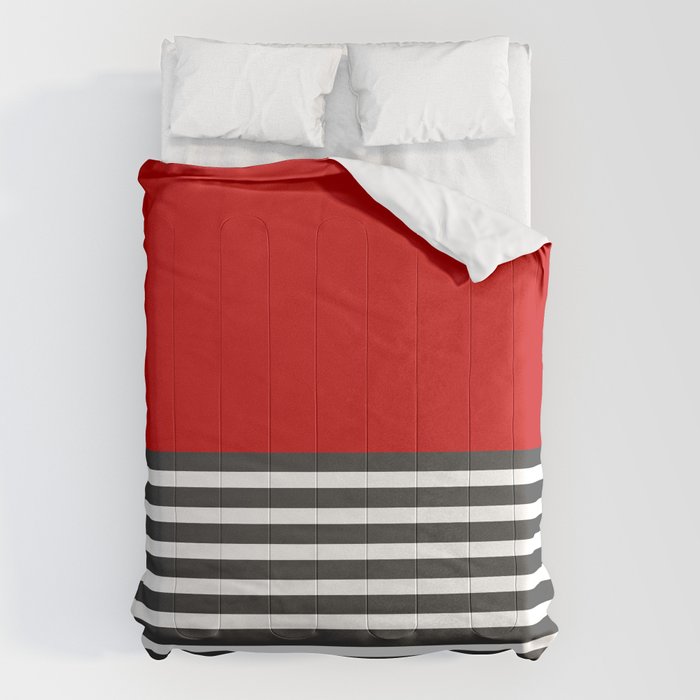 Half Striped Gray - Solid Red Comforter Gallery Image 6