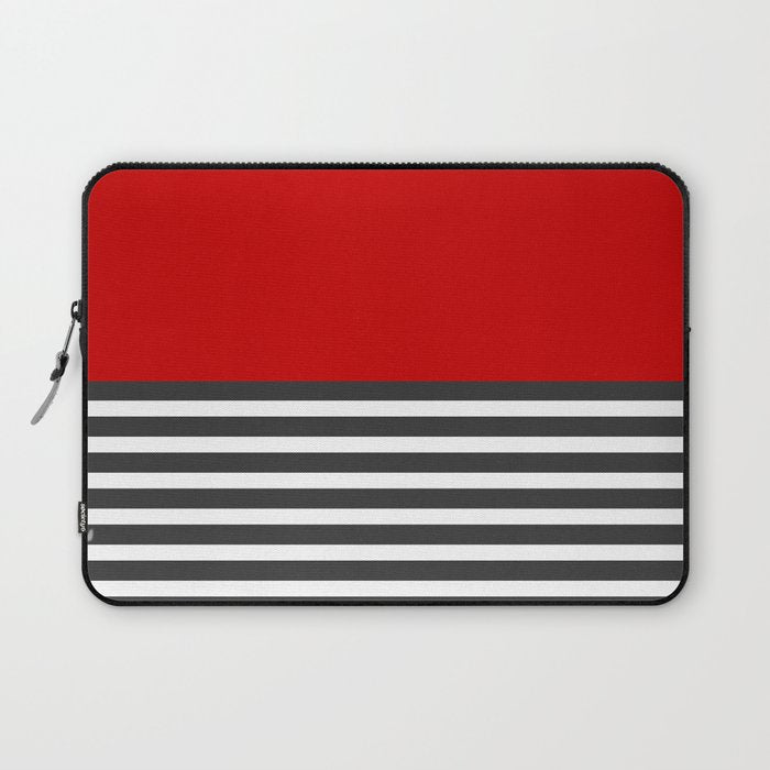 Half Striped Gray - Solid Red Laptop Sleeve