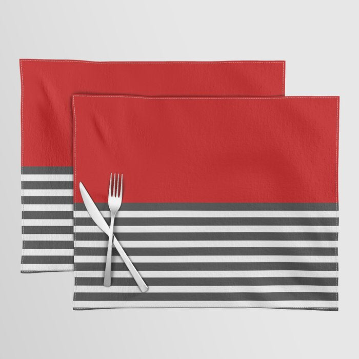Half Striped Gray - Solid Red Placemat Gallery Image 1