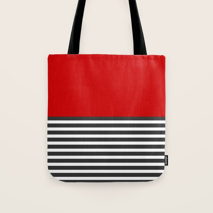 Half Striped Gray - Solid Red Tote Bag Gallery Image 1