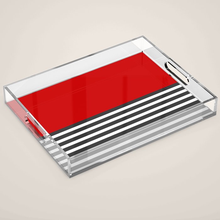 Half Striped Gray - Solid Red Acrylic Tray Gallery Image 1