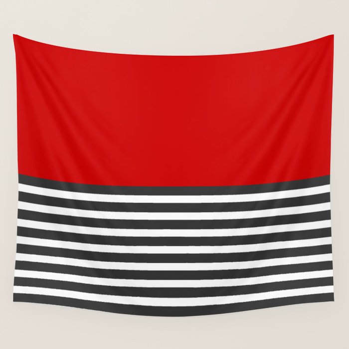 Half Striped Gray - Solid Red Wall Tapestry Gallery Image 4