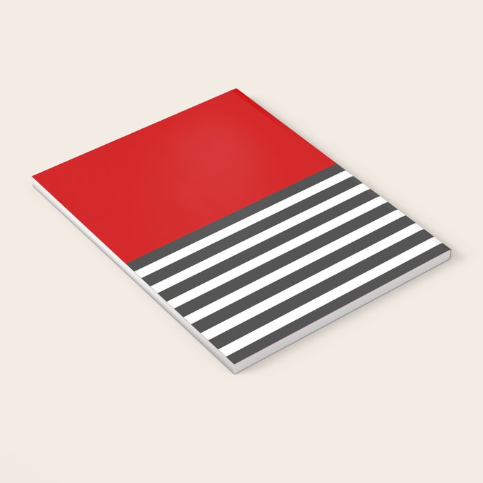 Half Striped Gray - Solid Red Notebook Gallery Image 3