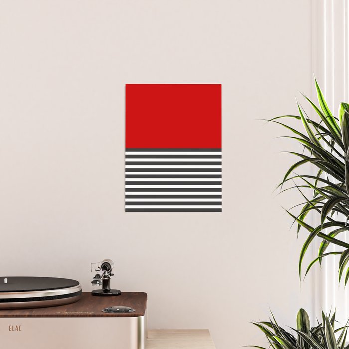 Half Striped Gray - Solid Red Poster Gallery Image 2