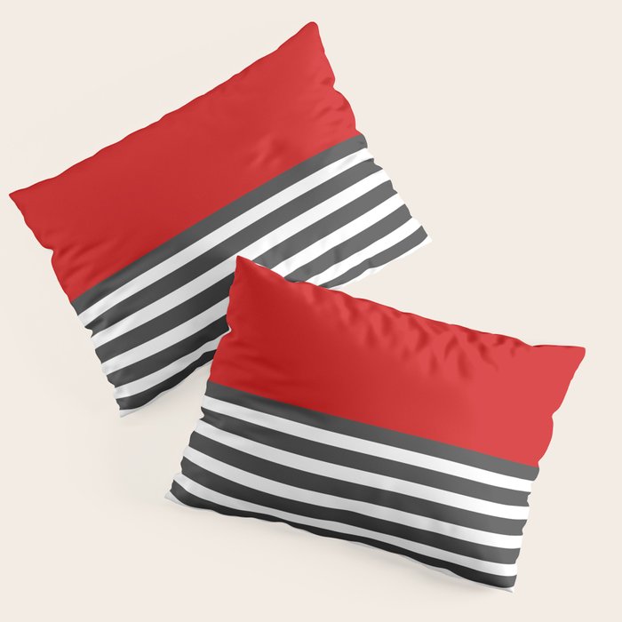 Half Striped Gray - Solid Red Pillow Sham Gallery Image 1