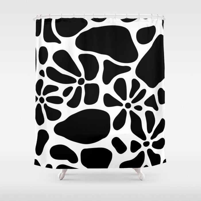 Abstract black and white flower nature art pattern Shower Curtain Gallery Image 1
