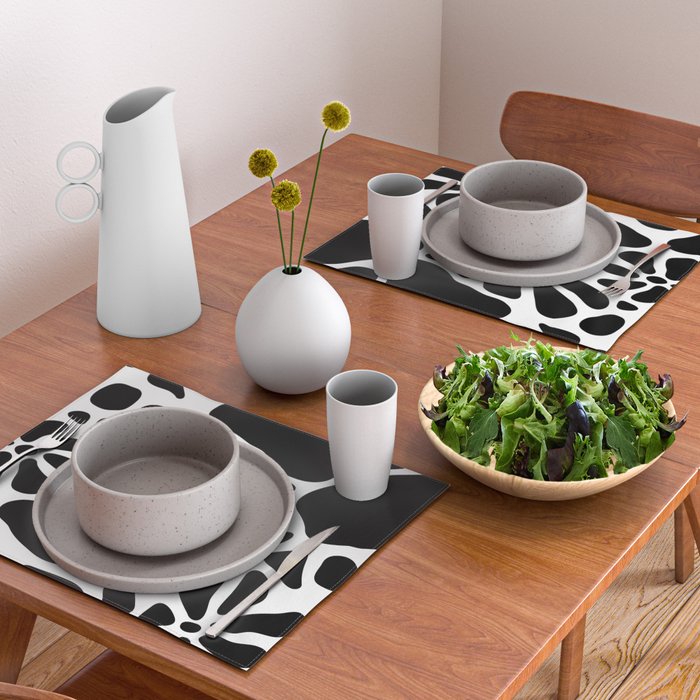 Abstract black and white flower nature art pattern Placemat Gallery Image 2