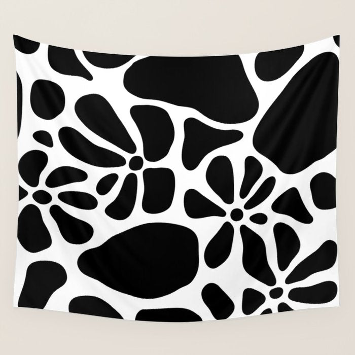 Abstract black and white flower nature art pattern Wall Tapestry Gallery Image 4