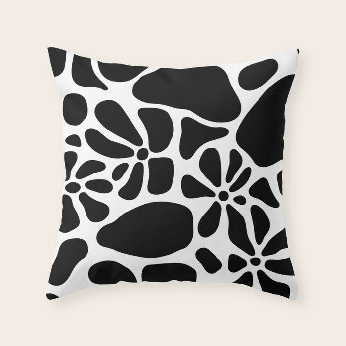Abstract black and white flower nature art pattern Throw Pillow Gallery Image 1
