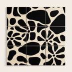 Abstract black and white flower nature art pattern Wood Wall Art Gallery Image 1