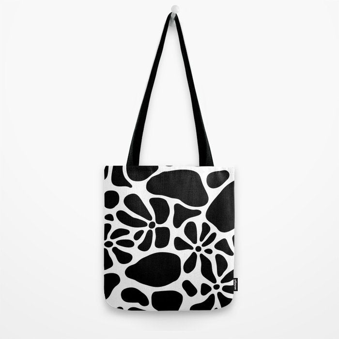 Abstract black and white flower nature art pattern Tote Bag Gallery Image 2