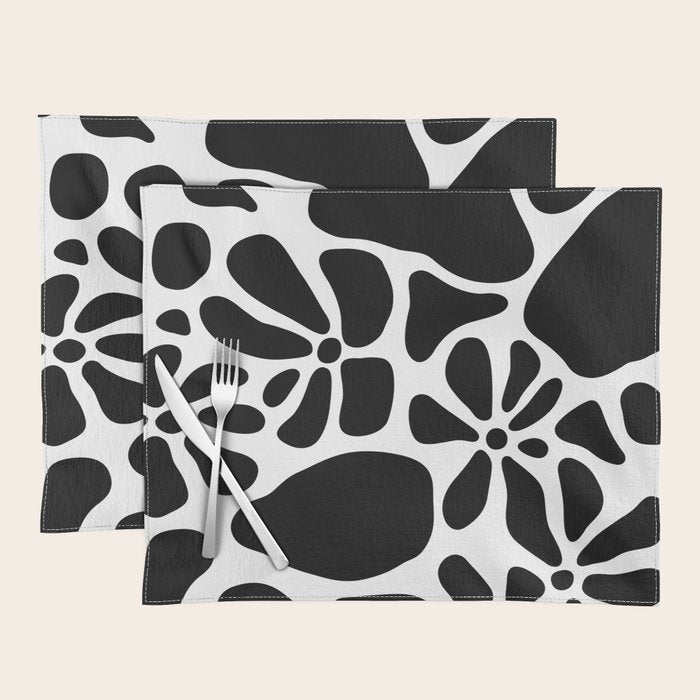 Abstract black and white flower nature art pattern Placemat Gallery Image 1