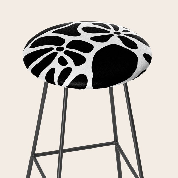 Abstract black and white flower nature art pattern Stool Gallery Image 2