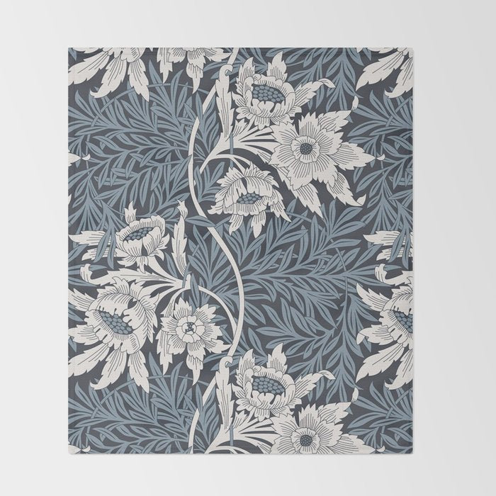 William Morris Tulip and Willow Navy Blue Throw Blanket Gallery Image 2