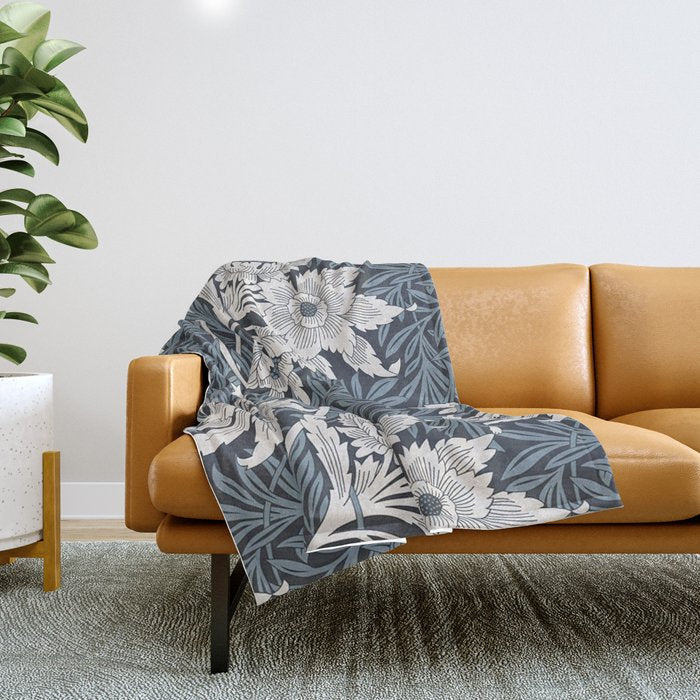 William Morris Tulip and Willow Navy Blue Throw Blanket Gallery Image 1