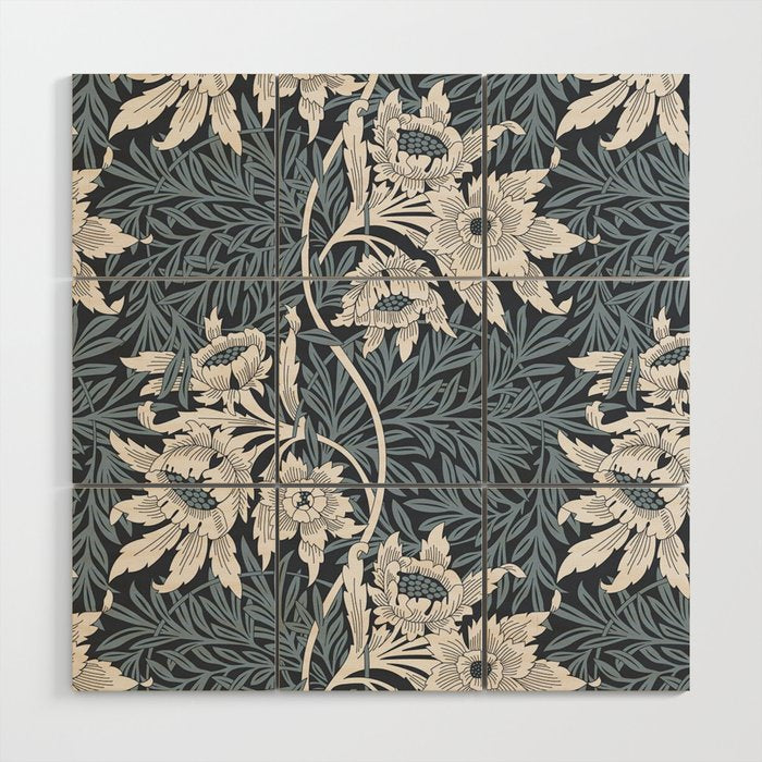 William Morris Tulip and Willow Navy Blue Wood Wall Art Gallery Image 1