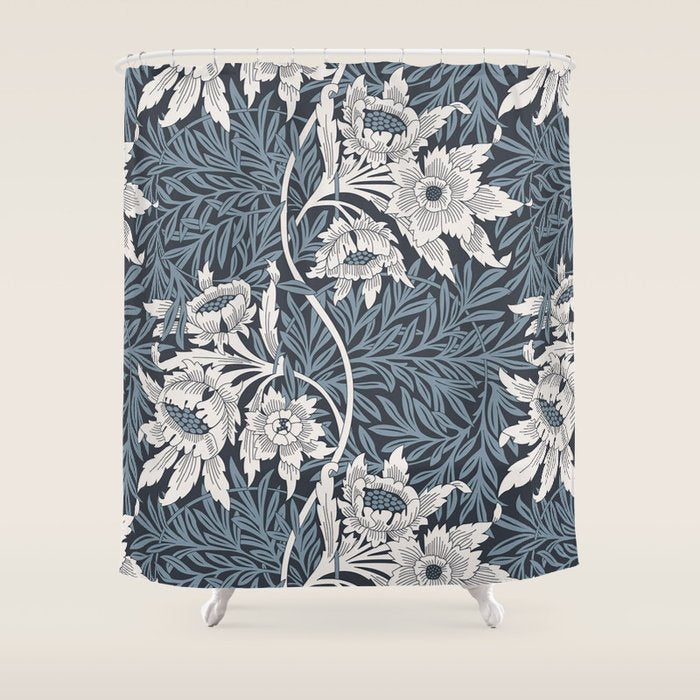 William Morris Tulip and Willow Navy Blue Shower Curtain Gallery Image 1