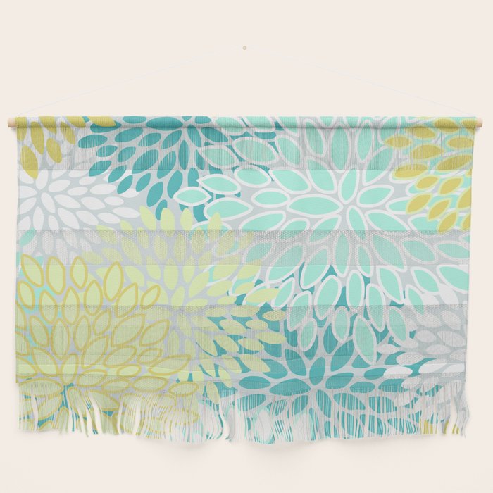 Floral Prints, Teal, Turquoise and Yellow Wall Hanging Gallery Image 1
