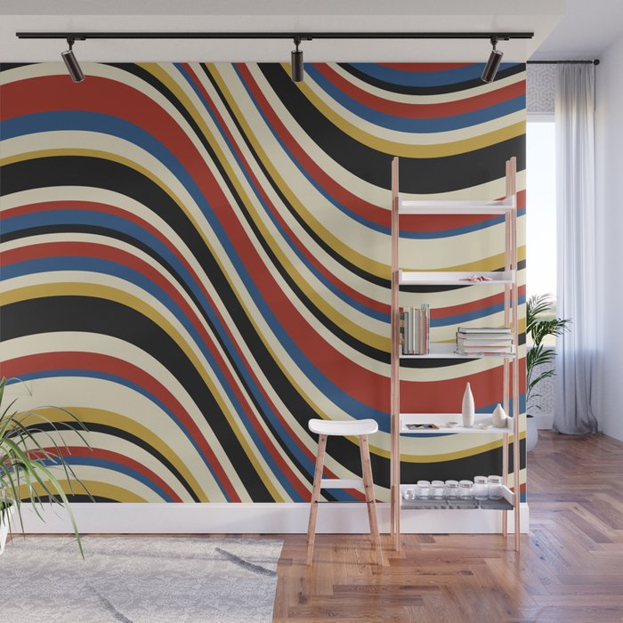 Wavy Stripes IX - Bauhaus Palette Wall Mural Gallery Image 1
