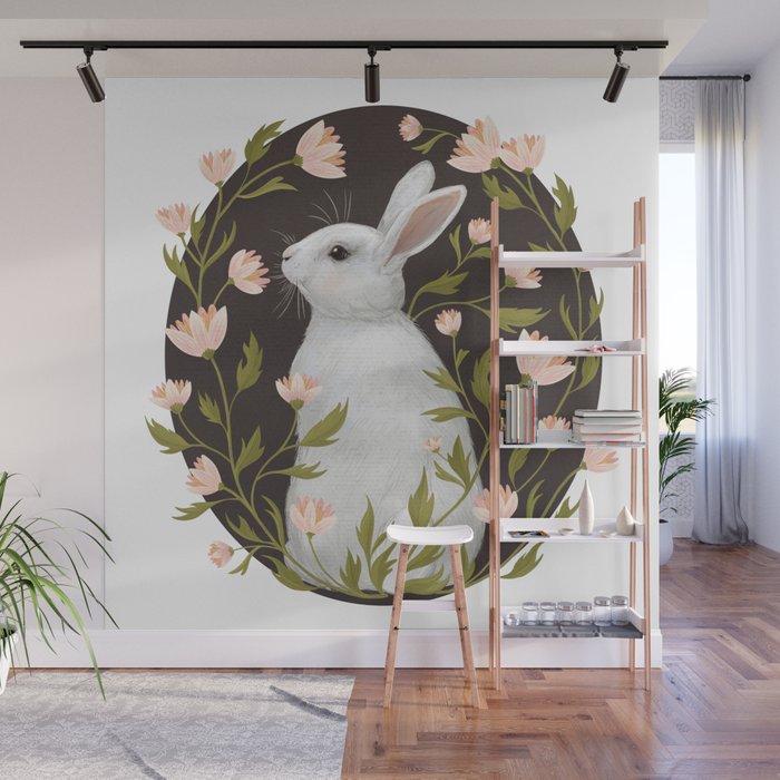 White Rabbit Floral Wall Mural Gallery Image 1