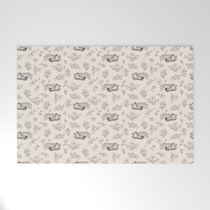 Tiger and Flower Line Art Welcome Mat Gallery Image 1