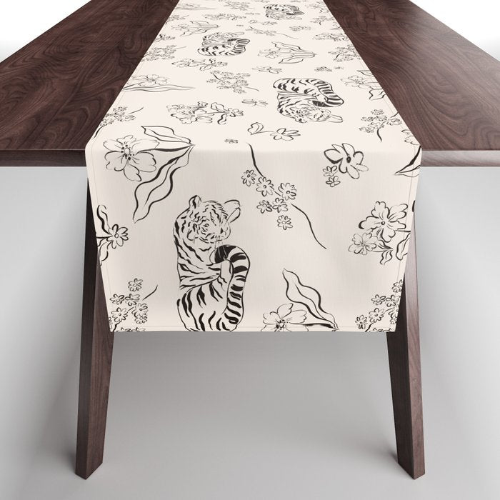 Tiger and Flower Line Art Table Runner Gallery Image 1