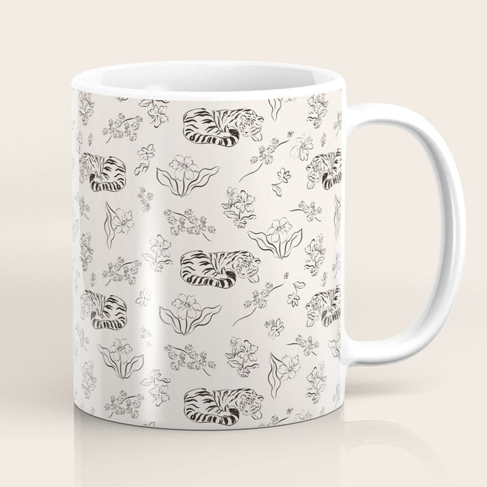 Tiger and Flower Line Art Coffee Mug Gallery Image 1