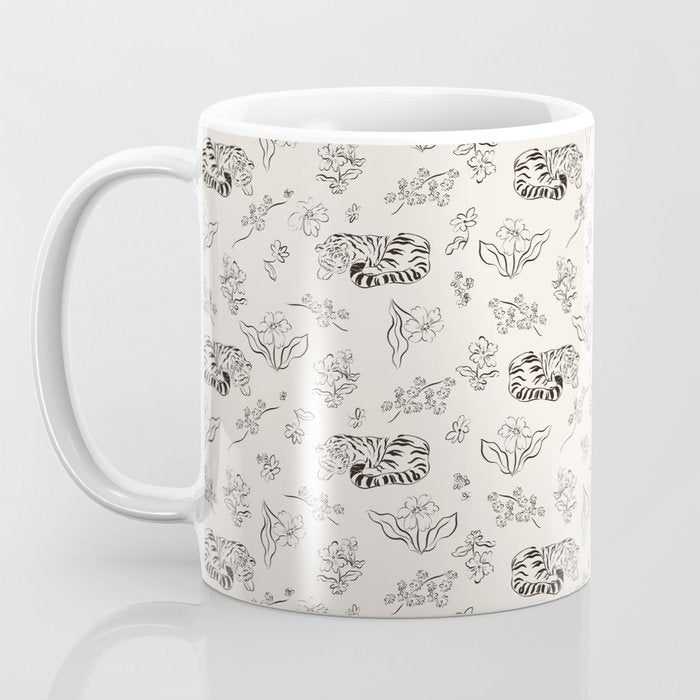 Tiger and Flower Line Art Coffee Mug Gallery Image 3