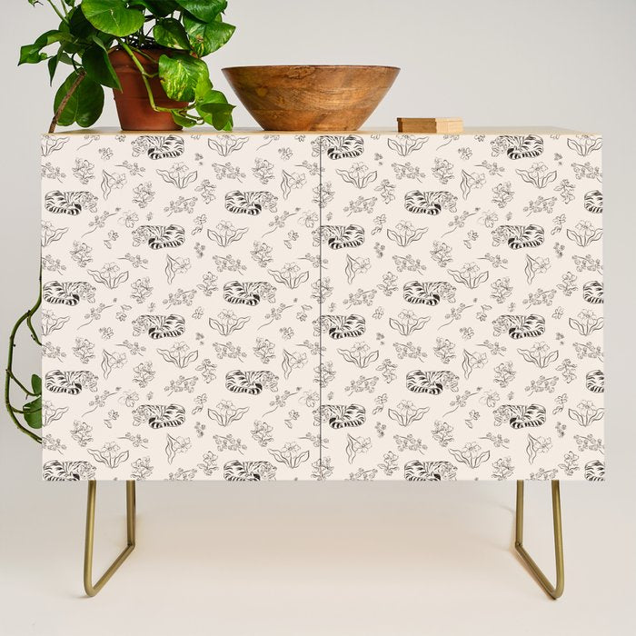 Tiger and Flower Line Art Credenza Gallery Image 1