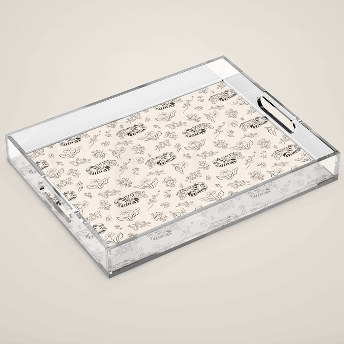 Tiger and Flower Line Art Acrylic Tray Gallery Image 1