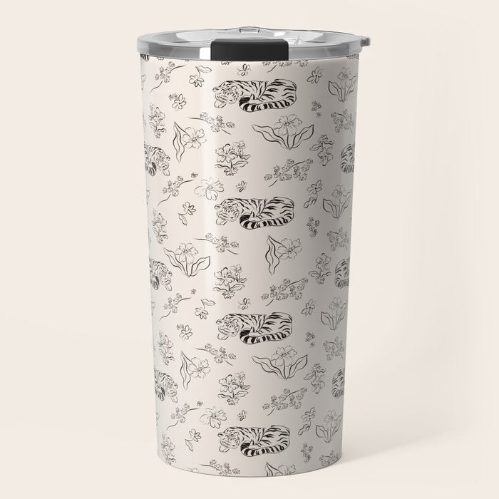 Tiger and Flower Line Art Travel Mug Gallery Image 1