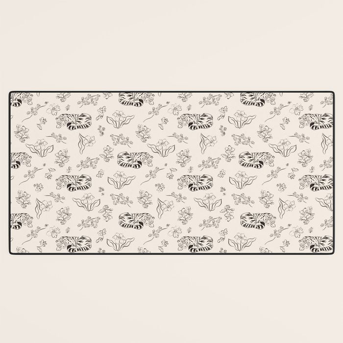 Tiger and Flower Line Art Desk Mat Gallery Image 3