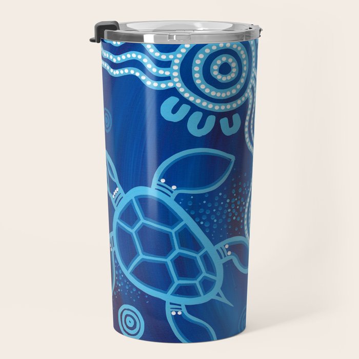 Authentic Aboriginal Artwork - 2 Turtles  Travel Mug Gallery Image 3