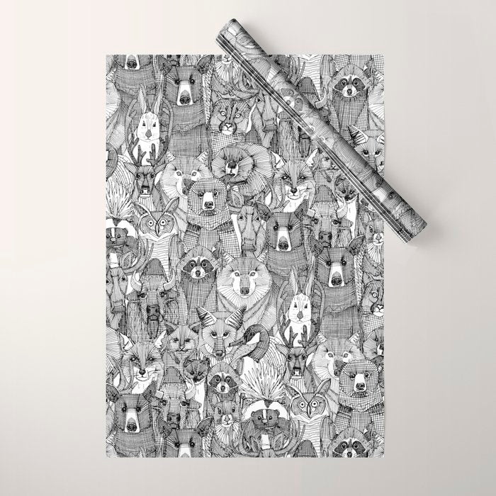 canadian animals black white Wrapping Paper Gallery Image 1