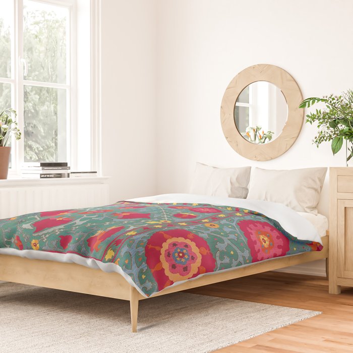 Bokhara Suzani Uzbekistan Embroidery Print With Green Duvet Cover Gallery Image 2
